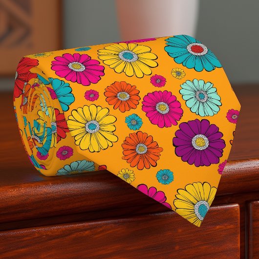 Groovy Retro Flower Power Mens Necktie Stropdas