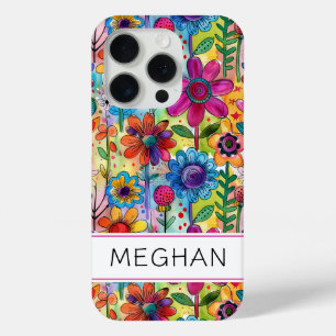 Groovy Retro Flower Power Persoonlijk iPhone 15 Pro Case