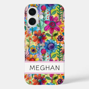 Groovy Retro Flower Power Persoonlijk iPhone 16 Hoesje