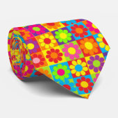 Groovy Retro Flower Power Vierkanten Stropdas (Opgerold)