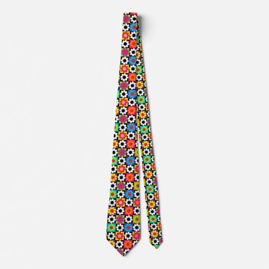 Groovy Retro Flower Power Vierkanten Stropdas (Voorkant)