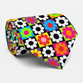 Groovy Retro Flower Power Vierkanten Stropdas (Opgerold)