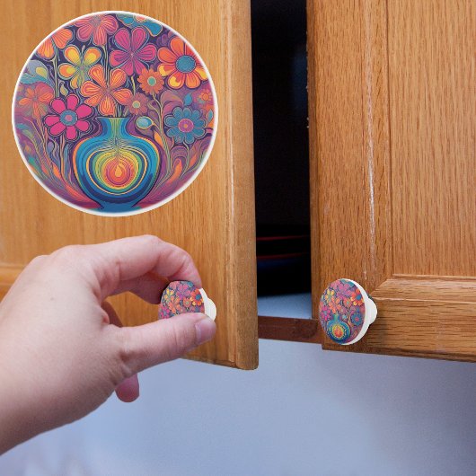 Groovy Retro Flower Vase Keramische Knop