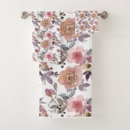 Groovy Retro Flowers 70s 60s Floral roze Bad Handdoek