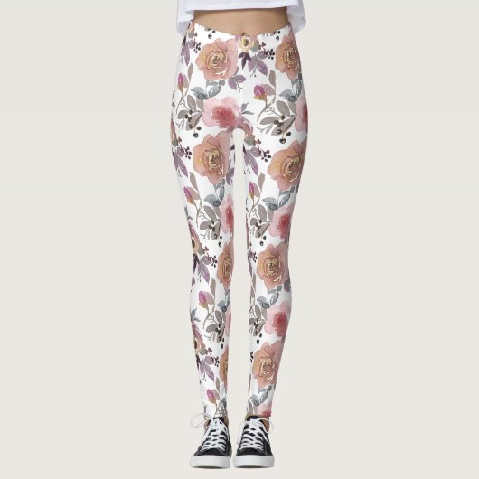 Groovy Retro Flowers 70s 60s Floral roze Leggings (Voorkant)