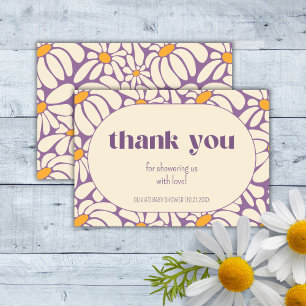 Groovy Retro Flowers Baby shower Bedankt Kaart