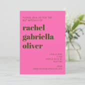 Groovy Retro Flowers Bright roze vet Mitzvah Kaart (Staand voorkant)