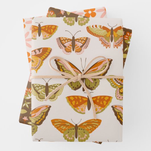 Groovy Retro Flowers, Butterflies en Geometric Inpakpapier Vel (In situ)
