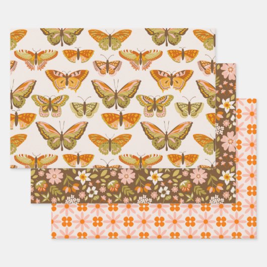 Groovy Retro Flowers, Butterflies en Geometric Inpakpapier Vel (Set)