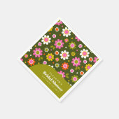 Groovy Retro Flowers Olive Vrijgezellenfeest Custo Servet (Hoek)