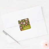 Groovy Retro Flowers Olive Vrijgezellenfeest Custo Vierkante Sticker (Envelop)