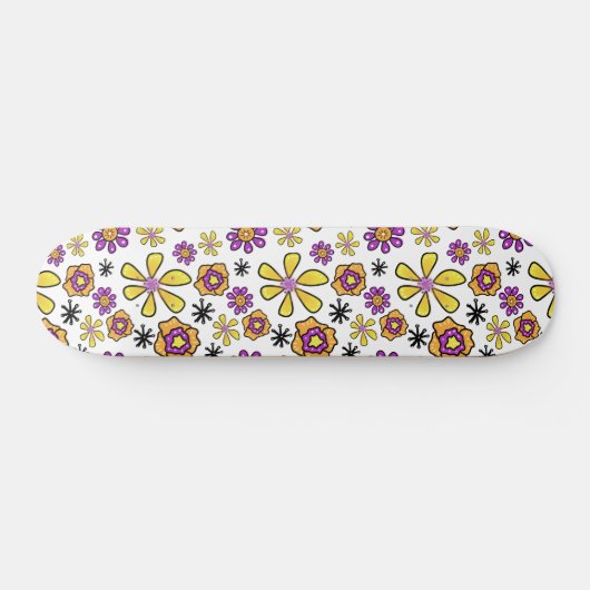Groovy Retro Flowers Persoonlijk Skateboard (Horizontaal)