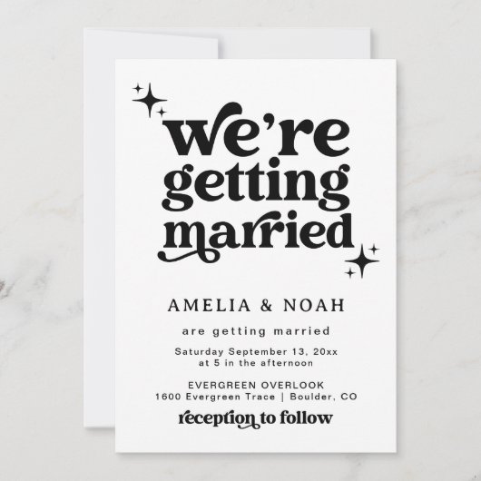 Groovy Retro Font bruiloft uitnodiging (Voorkant)