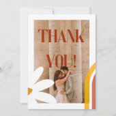 Groovy Retro Foto Bloem Macht Bruiloft Bedankkaart (Voorkant)