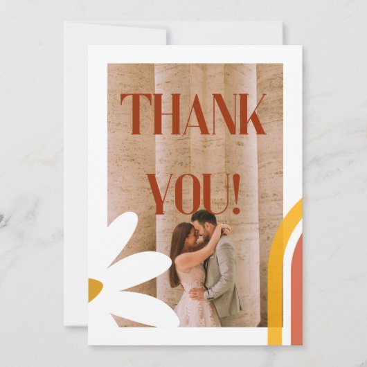 Groovy Retro Foto Bloem Macht Bruiloft Bedankkaart (Voorkant)