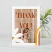 Groovy Retro Foto Bloem Macht Bruiloft Bedankkaart (Staand voorkant)