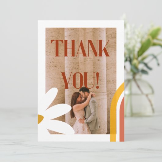 Groovy Retro Foto Bloem Macht Bruiloft Bedankkaart (Staand voorkant)