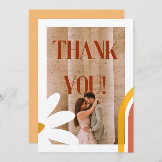 Groovy Retro Foto Bloem Macht Bruiloft Bedankkaart (Voorkant / Achterkant)