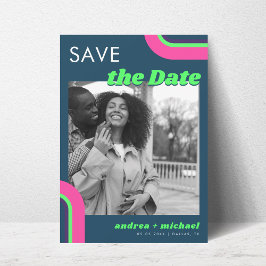 Groovy Retro Foto Opslaan van de datum – Blauwgroe Save The Date