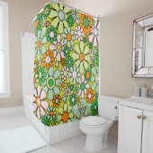 Groovy Retro Garden 60s 70s Floral Pattern Douchegordijn (In situ)