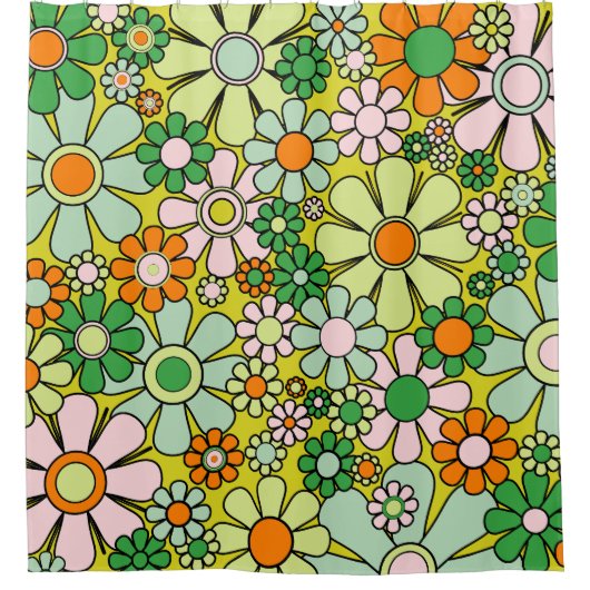 Groovy Retro Garden 60s 70s Floral Pattern Douchegordijn (Voorkant)