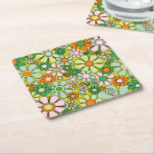 Groovy Retro Garden 60s 70s Floral Pattern Kartonnen Onderzetters (Schuin)