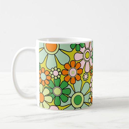 Groovy Retro Garden 60s 70s Floral Pattern Koffiemok (Links)