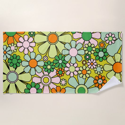 Groovy Retro Garden 60s 70s Floral Pattern Strandlaken (Voorkant)