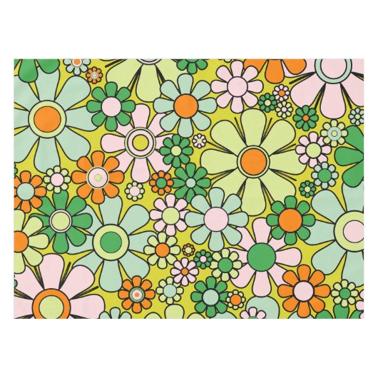 Groovy Retro Garden 60s 70s Floral Pattern Tafelkleed (Voorkant (Horizontaal))
