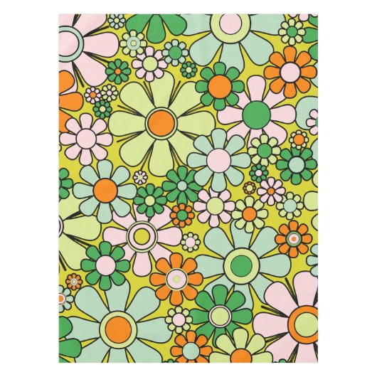 Groovy Retro Garden 60s 70s Floral Pattern Tafelkleed (Voorkant)