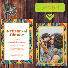 Groovy Retro Geel Foto Huwelijk repetitie diner Kaart