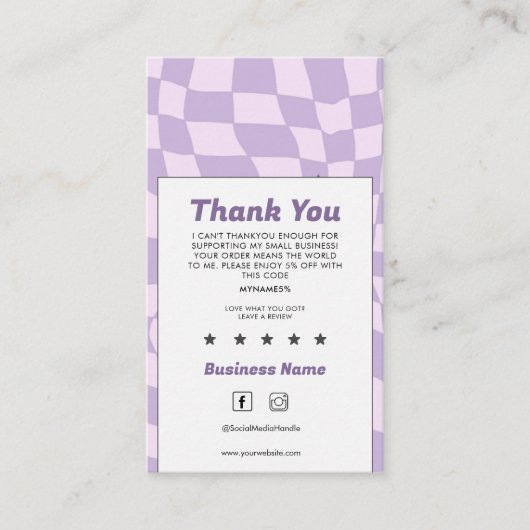 Groovy Retro Geruit Bedankt Visitekaartje (Voorkant)