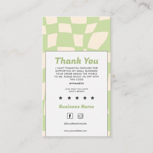 Groovy Retro Geruit Bedankt Visitekaartje (Voorkant)