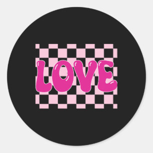 Groovy Retro Geruite Hart Liefde Retro Liefde Vale Ronde Sticker