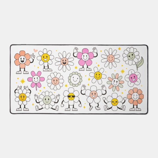 Groovy Retro Girly Happy Flower Cartoon Bureaumat (Voorkant)