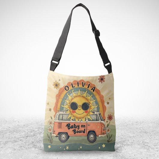 Groovy Retro Glimlachende Baby Zon, Vrede & Liefde Crossbody Tas