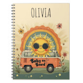 Groovy Retro Glimlachende Baby Zon, Vrede & Liefde Notitieboek (Voorkant)