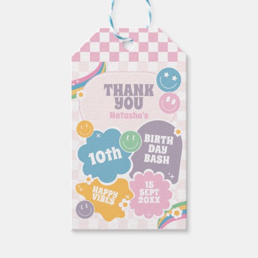 Groovy Retro Glimlacht Verjaardag Bedankt Cadeaulabel (Voorkant)