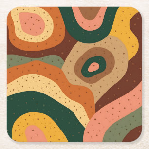 Groovy retro golven en stippen met levendige kleur kartonnen onderzetters