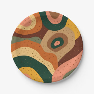 Groovy retro golven en stippen met levendige kleur papieren bordje