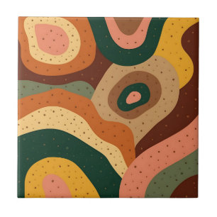 Groovy retro golven en stippen met levendige kleur tegeltje