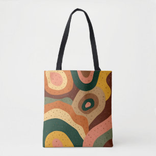 Groovy retro golven en stippen met levendige kleur tote bag