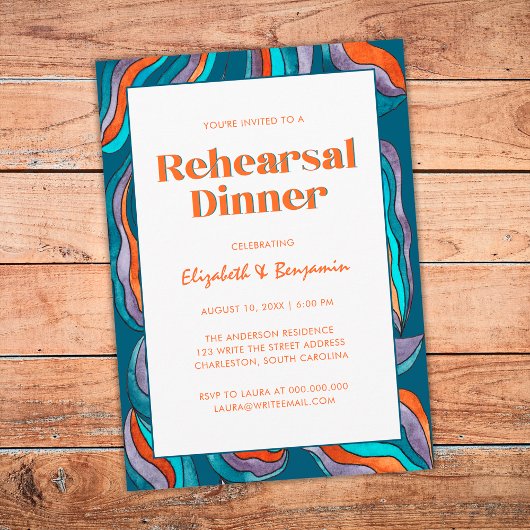 Groovy Retro Golvende Blauwe Huwelijksrepetitie Di Kaart