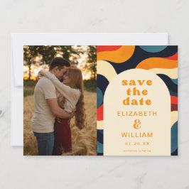 Groovy Retro Golvende Boho Trouwfoto Save The Date