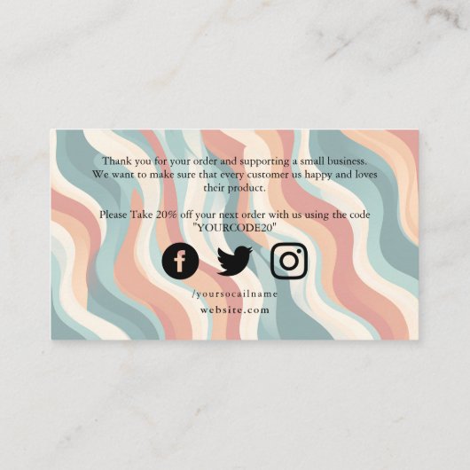 Groovy retro golvende lijnen dank u behuizing kaar informatiekaartje (Achterkant)