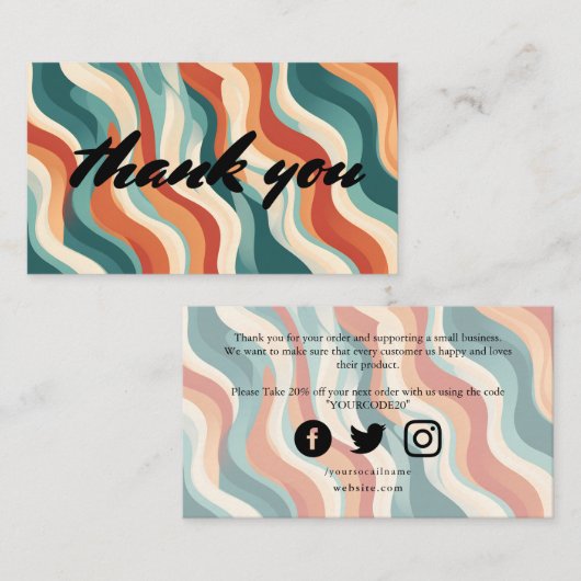 Groovy retro golvende lijnen dank u behuizing kaar informatiekaartje (Voorkant / Achterkant)