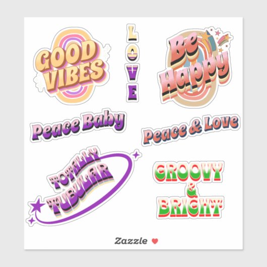 Groovy, Retro Good Vibes Sticker Pack (Vel)