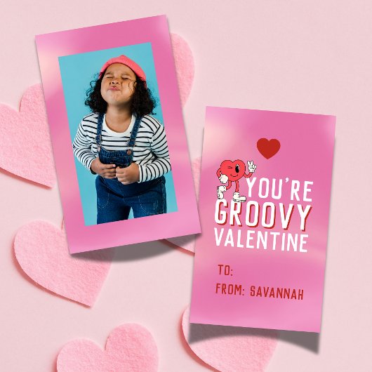 Groovy Retro Gradient Valentine's Classroom Card Notitiekaartje