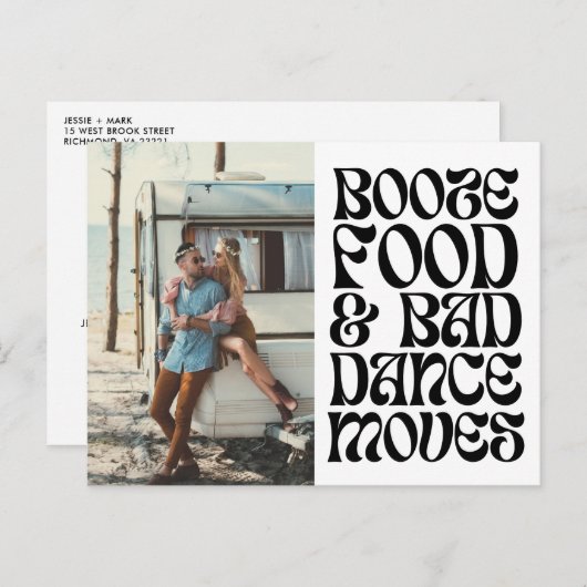 Groovy Retro Grappige Bruiloft Save the Date Aankondigingskaart (Voorkant / Achterkant)