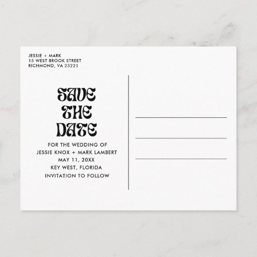 Groovy Retro Grappige Bruiloft Save the Date Aankondigingskaart (Achterkant)